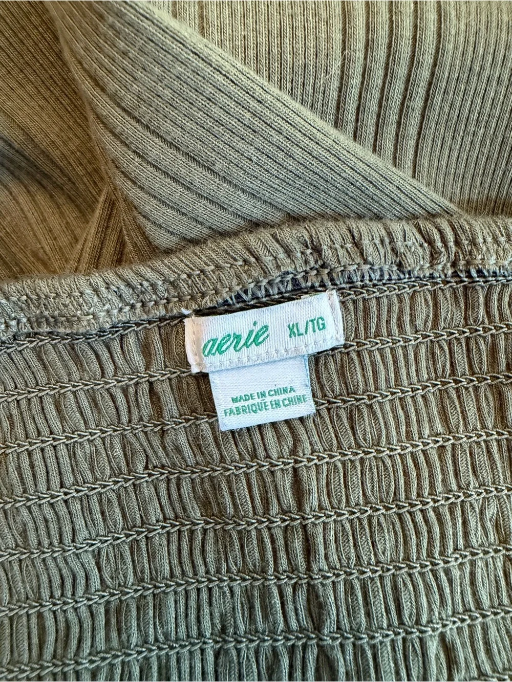 aerie Olive Green Ribbed Wide-Leg Jumpsuit with Pockets